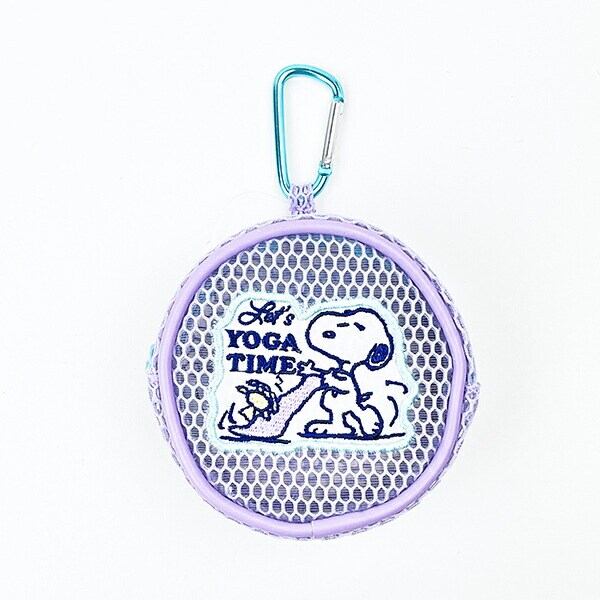 スヌーピー ラウンドメッシュケース YOGA TIME ポーチ 小物入れ パープル SNOOPY
