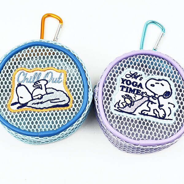 スヌーピー ラウンドメッシュケース YOGA TIME ポーチ 小物入れ パープル SNOOPY