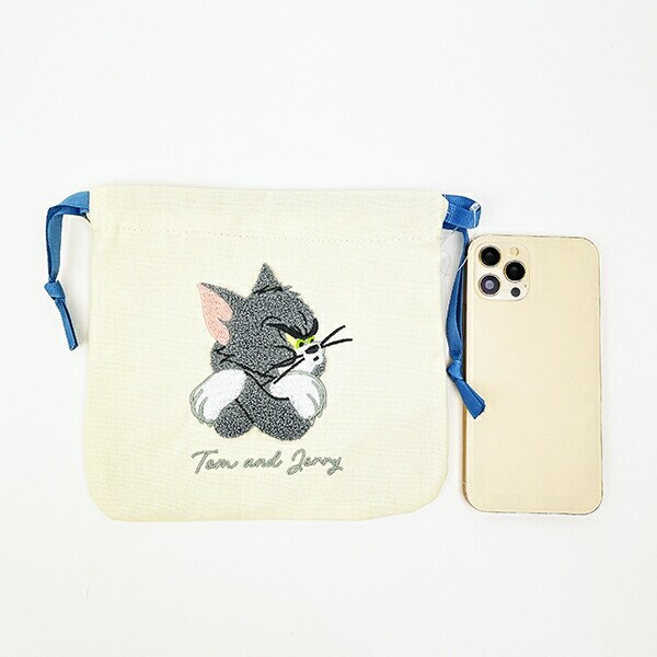 トムとジェリー トム サガラ刺繍巾着ポーチ