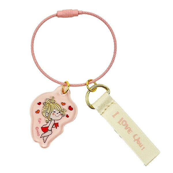 水森亜土 2チャームワイヤーキーリング ピンク キーホルダー