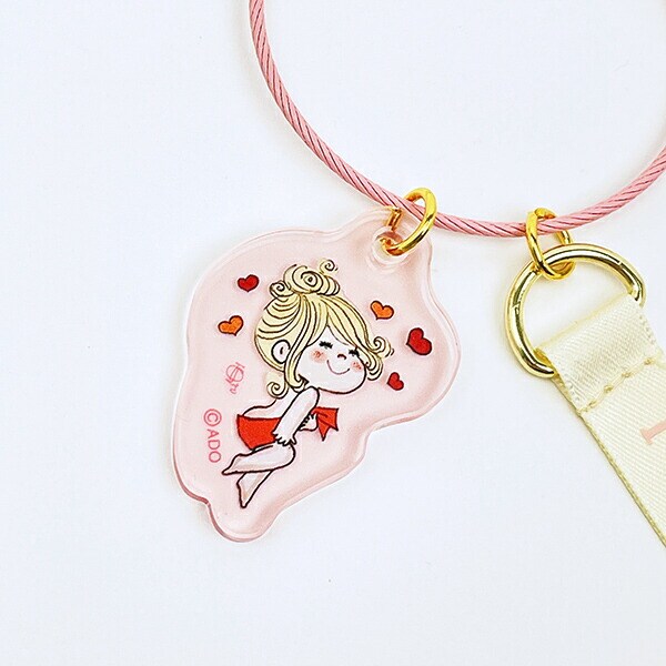 水森亜土 2チャームワイヤーキーリング ピンク キーホルダー