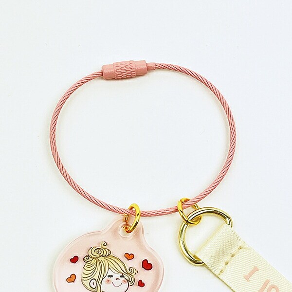 水森亜土 2チャームワイヤーキーリング ピンク キーホルダー