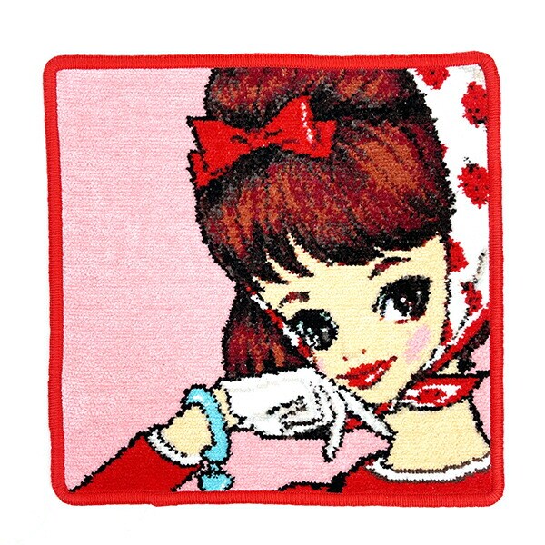 内藤ルネ タオルハンカチ いちごスカーフの少女 ピンク シェニール織り