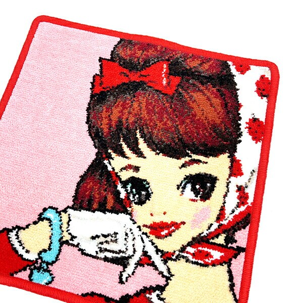 内藤ルネ タオルハンカチ いちごスカーフの少女 ピンク シェニール織り