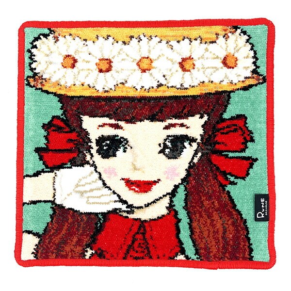 内藤ルネ カンカン帽の少女 シェニール織 タオル ハンカチ RUNE 日本製