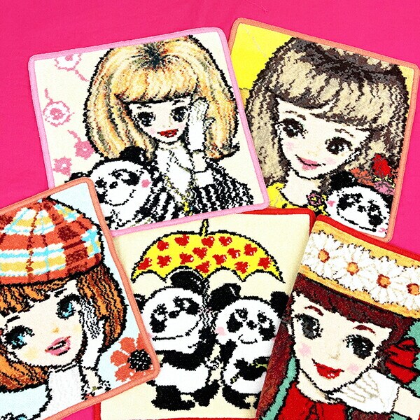 内藤ルネ 相合傘パンダ シェニール織 タオル ハンカチ RUNE 日本製