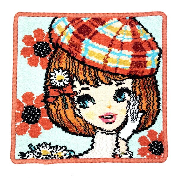 内藤ルネ ベレー帽の少女 シェニール織 タオル ハンカチ RUNE 日本製