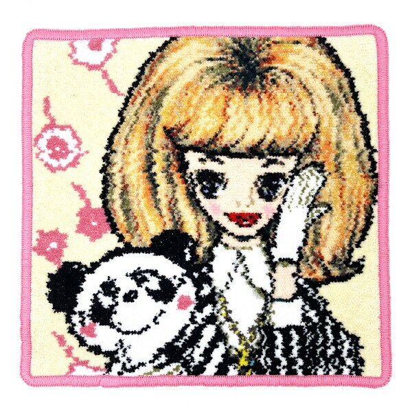 内藤ルネ こんにちは！マドモアゼルとパンダ シェニール織 タオル ハンカチ RUNE 日本製