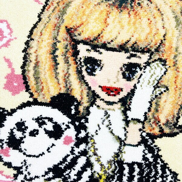 内藤ルネ こんにちは！マドモアゼルとパンダ シェニール織 タオル ハンカチ RUNE 日本製