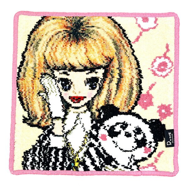 内藤ルネ こんにちは！マドモアゼルとパンダ シェニール織 タオル ハンカチ RUNE 日本製