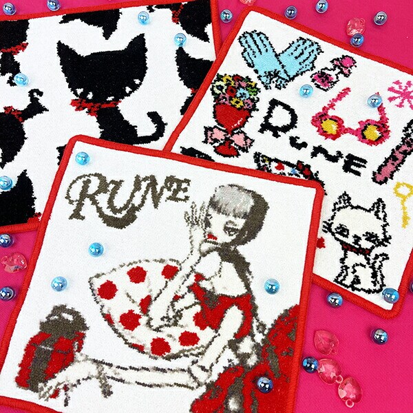 内藤ルネ クロネコ シェニール織 ハンドタオル ハンカチ Rune 日本製