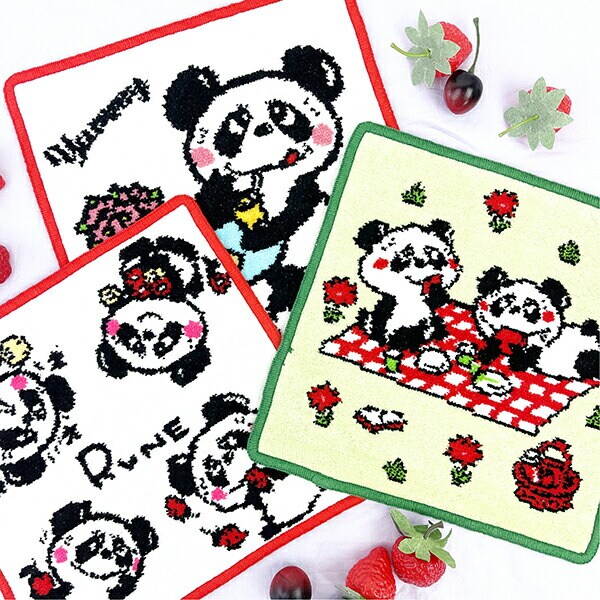 内藤ルネ ルネパンダ(ピクニック) シェニール織 ハンドタオル ハンカチ Rune 日本製