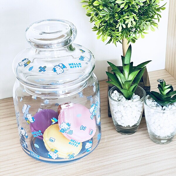 サンリオ ハローキティ ガラスキャニスター (水色) 日本製 Sanrio