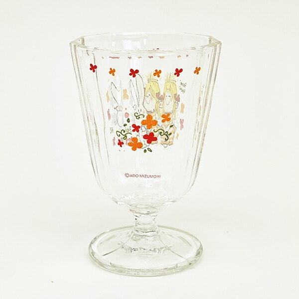 水森亜土 うさぎと女の子 脚付きグラス  コップ 日本製