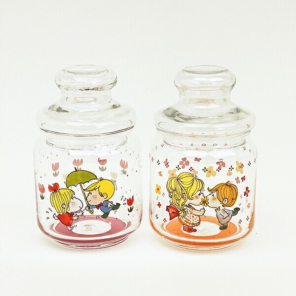 水森亜土 あいあい傘 ガラスキャニスター  日本製