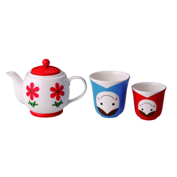 マトリョーシカ ティーフォーツー （2人用ティーセット/ポット・カップ・茶こし） ブルー お花 おもしろ食器 キッチン用品