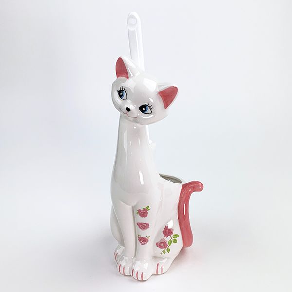 トイレブラシ立て ピンク ネコ バラ インテリア トイレ 掃除用品 白