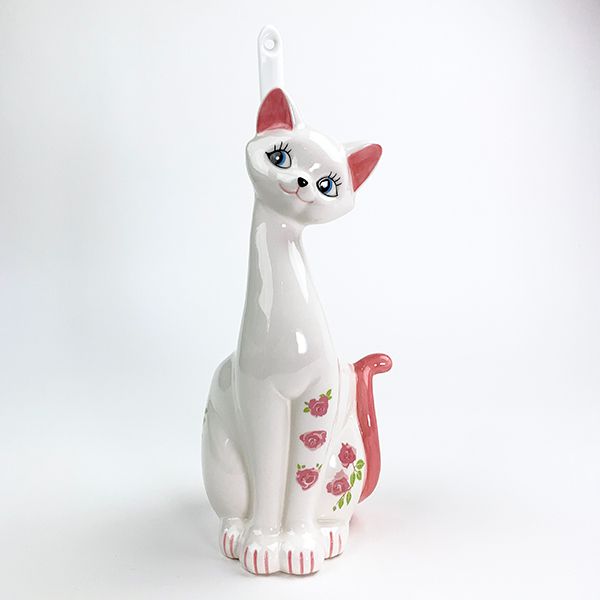 トイレブラシ立て ピンク ネコ バラ インテリア トイレ 掃除用品 白