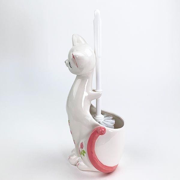 トイレブラシ立て ピンク ネコ バラ インテリア トイレ 掃除用品 白