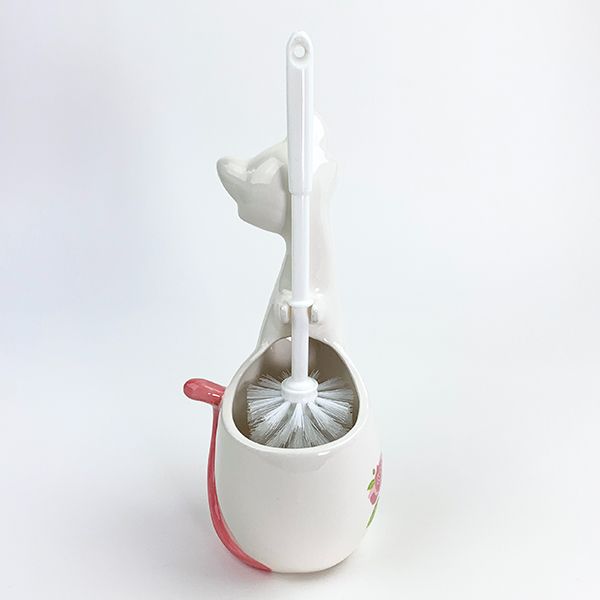 トイレブラシ立て ピンク ネコ バラ インテリア トイレ 掃除用品 白