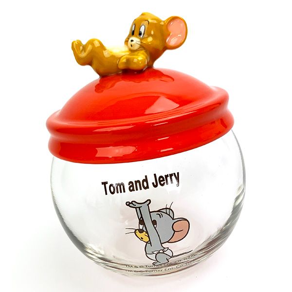 トムとジェリー キャンディポット ジェリー＆タフィー 保存容器 小物入れ インテリア キッチン レッド