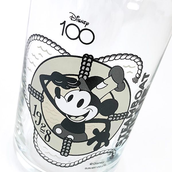 ディズニー100周年 蒸気船ウィリー 缶型グラス コップ Disney 日本製