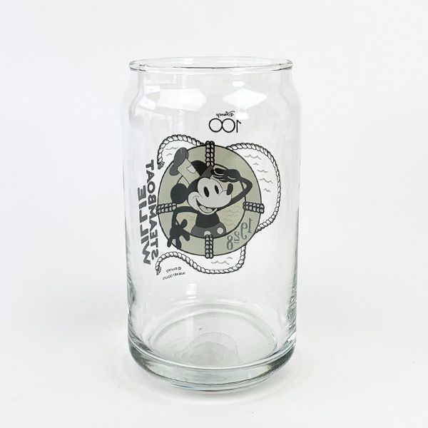 ディズニー100周年 蒸気船ウィリー 缶型グラス コップ Disney 日本製
