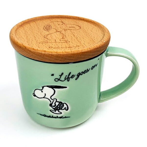 スヌーピー コースター付 マグ グリーン マグカップ ランチ ティータイム ギフト