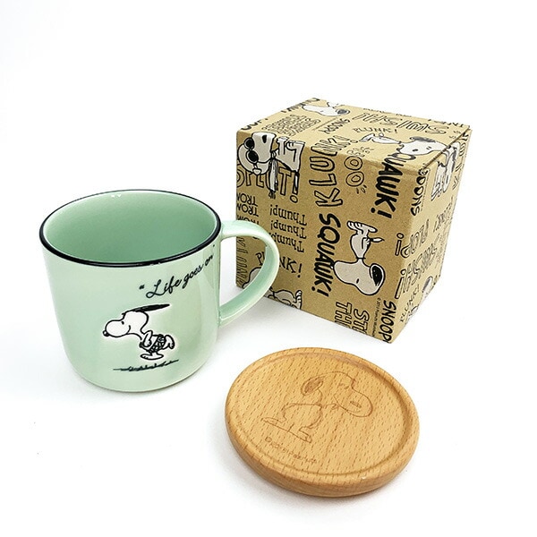 スヌーピー コースター付 マグ グリーン マグカップ ランチ ティータイム ギフト