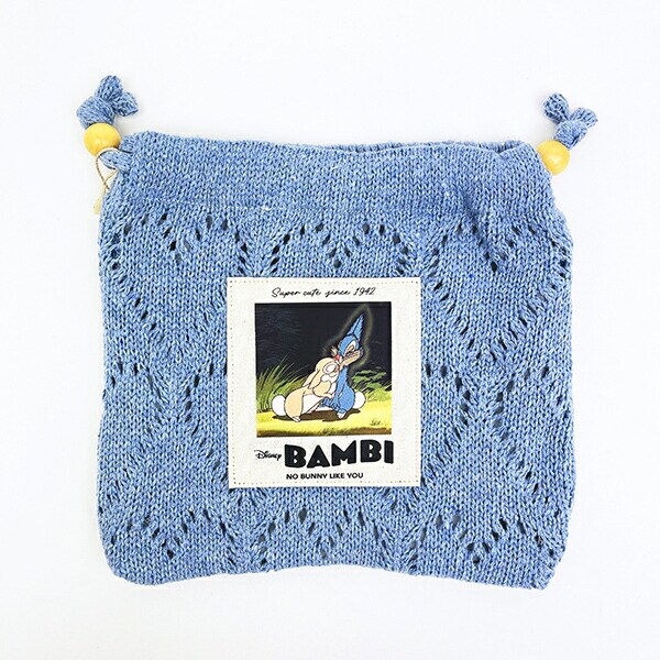 ディズニー ミスバニー ハートニット巾着ポーチ ブルー バンビ ACCOMMODE アコモデ Disney