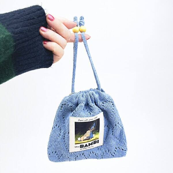ディズニー ミスバニー ハートニット巾着ポーチ ブルー バンビ ACCOMMODE アコモデ Disney