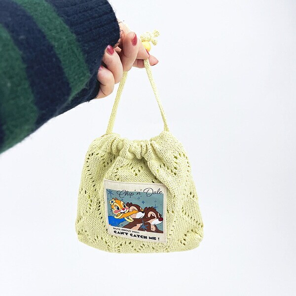 ディズニー クラリス ハートニット巾着ポーチ イエロー チップとデール ACCOMMODE アコモデ Disney