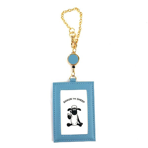 ひつじのショーン ストライプ  パスケース ブルー リール付き 定期入れ ICカードケース 学校 オフィス