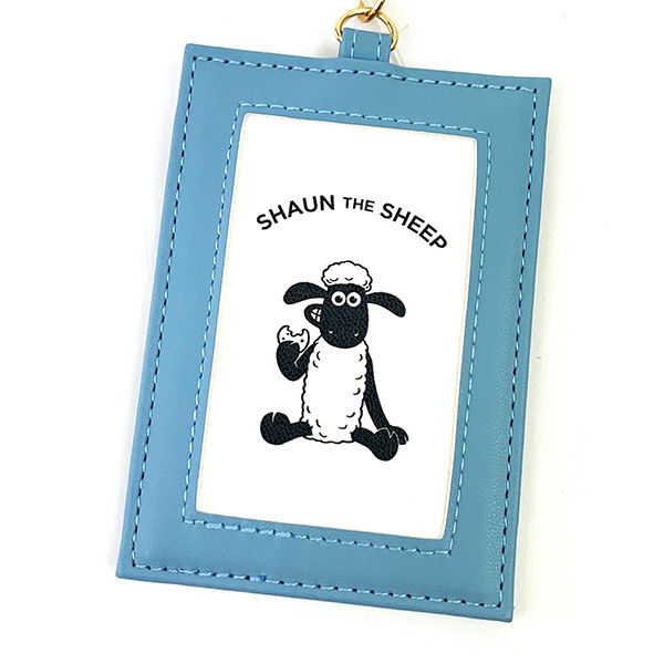 ひつじのショーン ストライプ  パスケース ブルー リール付き 定期入れ ICカードケース 学校 オフィス