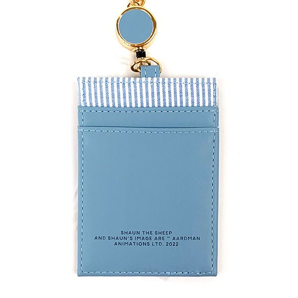 ひつじのショーン ストライプ  パスケース ブルー リール付き 定期入れ ICカードケース 学校 オフィス
