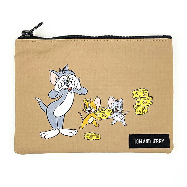 トムとジェリー CHEES DAY フラットポーチ (ベージュ)