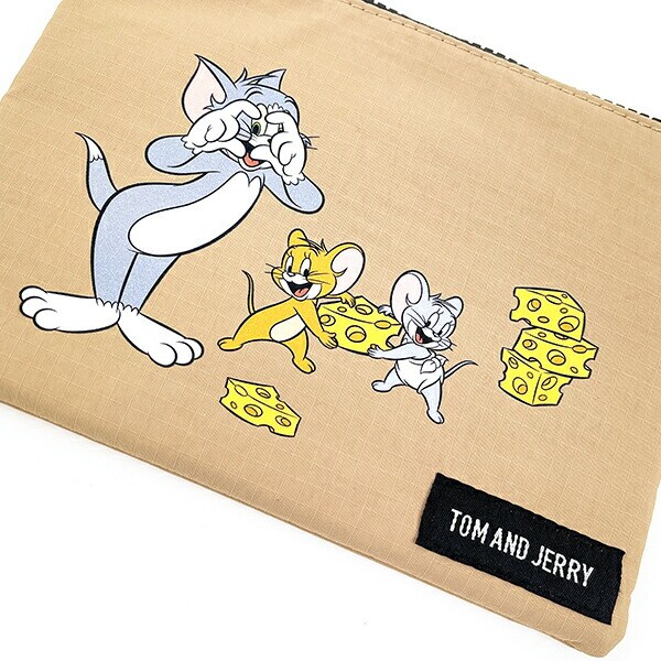 トムとジェリー CHEES DAY フラットポーチ (ベージュ)