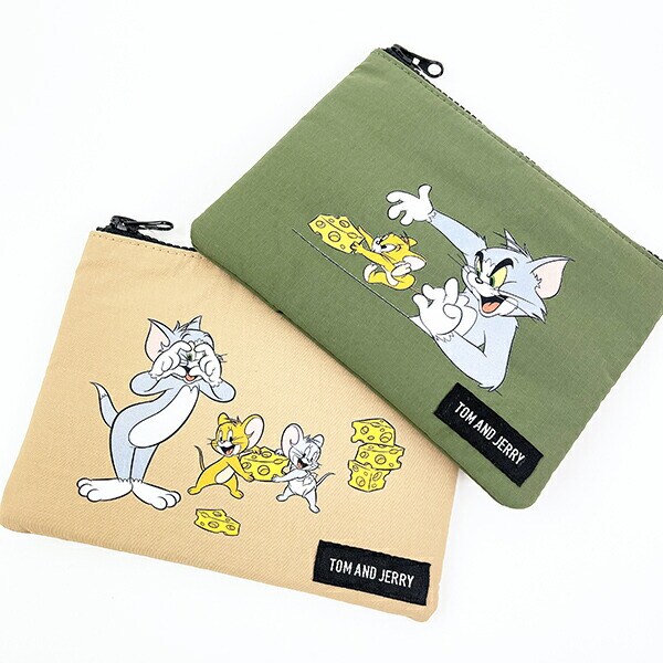 トムとジェリー CHEES DAY フラットポーチ (カーキ)