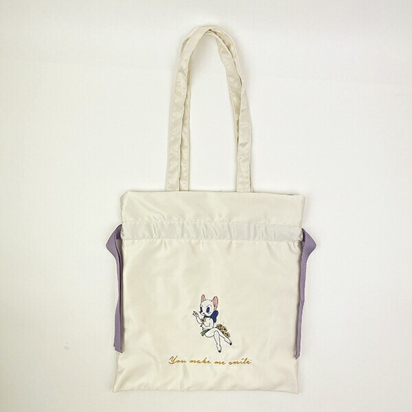 トムとジェリー トゥードルス ガールズサテン巾着リボントートバッグ (アイボリー) ガールズシリーズ