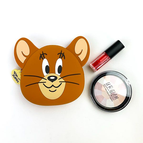 トムとジェリー フェイスダイカットシリコンポーチ BR ブラウン ジェリー メイクポーチ 小物入れ