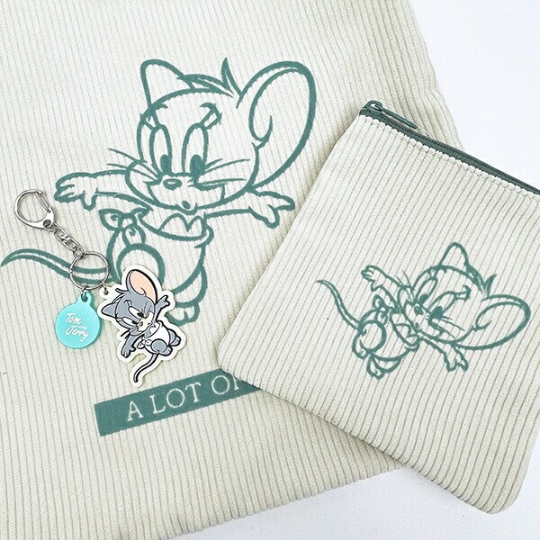 トムとジェリー (タフィー) フロッキー配色フラットポーチ トムジェリ