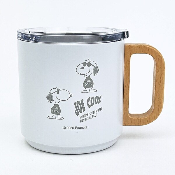 スヌーピー ジョークール 蓋付きステンレスマグカップ ホワイト モノトーン コップ SNOOPY