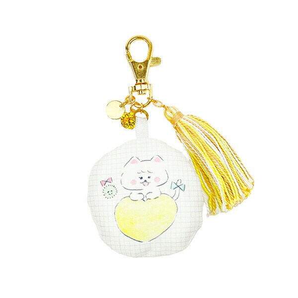ほわころくらぶ ふわふわクッションとタッセルのバッグチャーム ハート しろころんちゃん グリーン