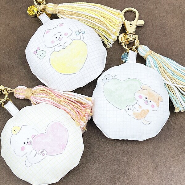 ほわころくらぶ ふわふわクッションとタッセルのバッグチャーム ハート しろころんちゃん グリーン