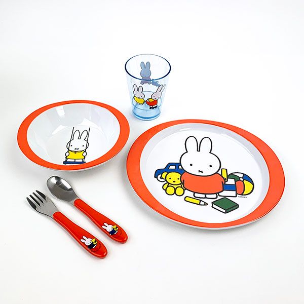 ミッフィー 5ピース チルドレンセット プレイ オレンジ ベビー キッズ フォーク スプーンボウル プレート コップ