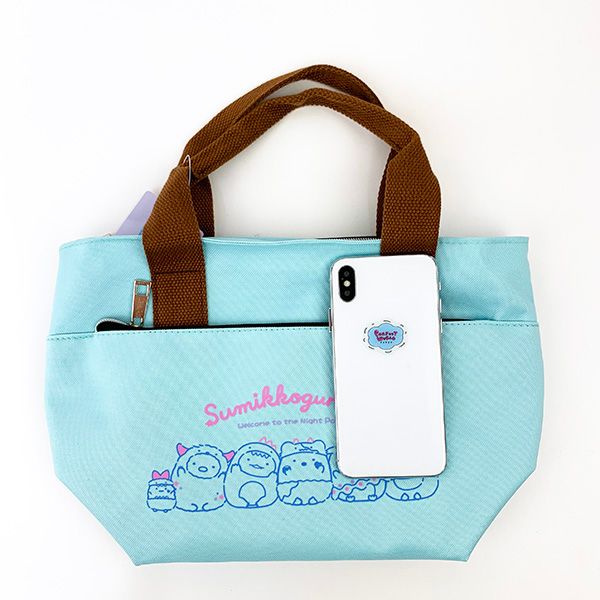 すみっコぐらし ポケット付きクーラーバッグ トートバッグ お弁当 ランチ キッチン ミント