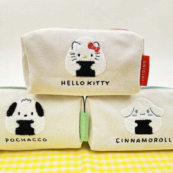 サンリオ ハローキティ 帆布サガラ刺繍スクエアポーチ おにぎりシリーズ  Sanrio