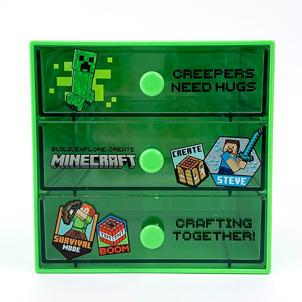 マインクラフト Minecraft 3段チェスト クリーパー 収納 インテリア 小物入れ グリーン
