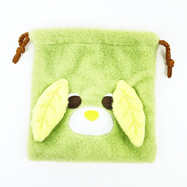 お茶犬 リョク フェイス巾着 ふわふわシリーズ