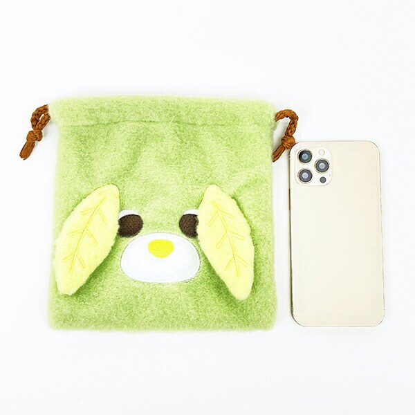 お茶犬 リョク フェイス巾着 ふわふわシリーズ